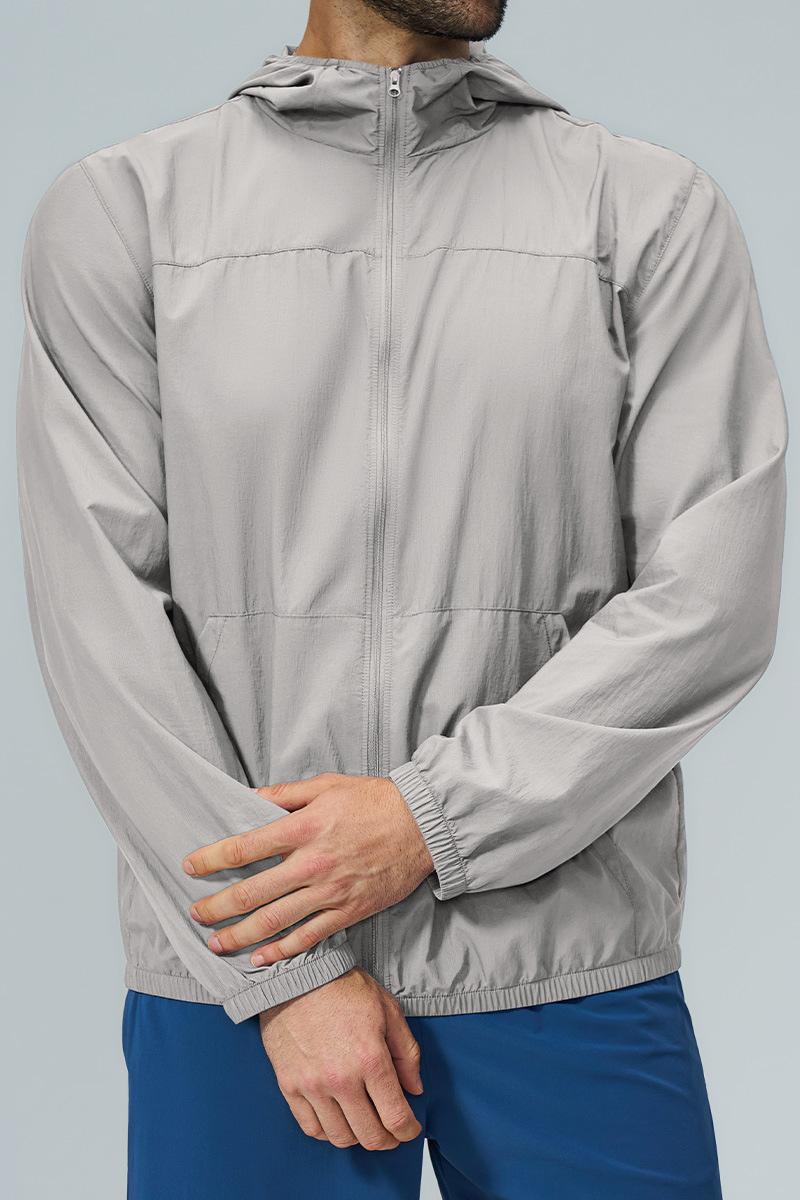 Men's Fall Hooded Full Zip Elastic Hem Outdoor Hooded Jacket