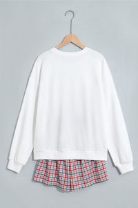 Women's Fall Christmas Embroidery Sweatshirt And Short Set