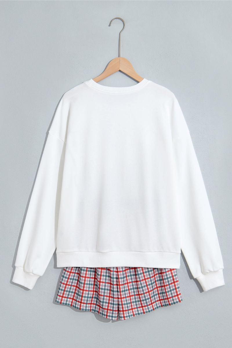 Women's Fall Christmas Embroidery Sweatshirt And Short Set
