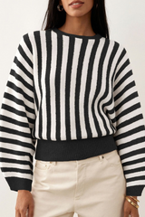 Women's Fall Cropped Color Block Striped Knit Sweater