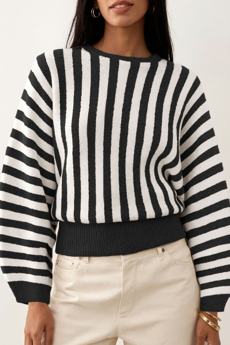 Women's Fall Cropped Color Block Striped Knit Sweater