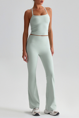 Women's Y-Back Cropped Tank Top & Yoga Flared Pants Set