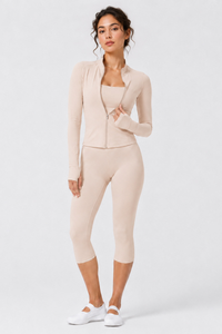 Women's Stand Collar Jacket & Capri Leggings Workout Sets