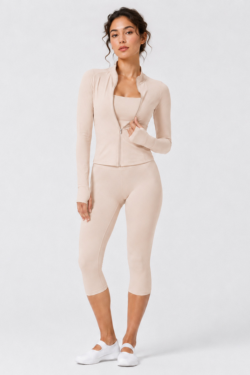 Women's Stand Collar Jacket & Capri Leggings Workout Sets