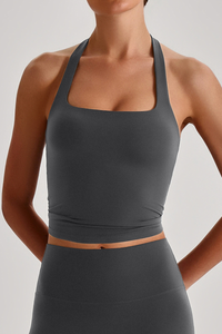 Women's Square Neck Halter Hollow Back Cropped Yoga Tank Top