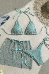 Women's Summer Mesh Half Skirt Bikini Set 3 Pieces