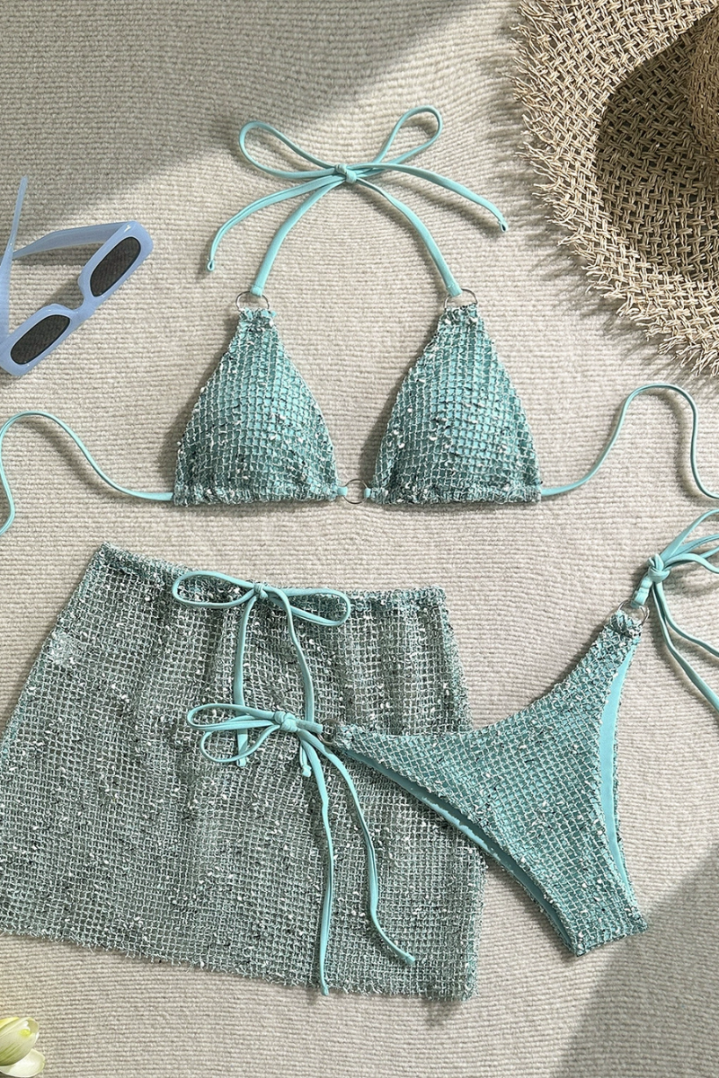 Women's Summer Mesh Half Skirt Bikini Set 3 Pieces