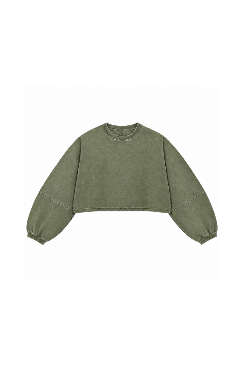 Womens Vintage Washed Cropped Crewneck Sweatshirt