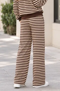 Plus Size Women's Fall Stripe Elastic Waistband Casual Pants