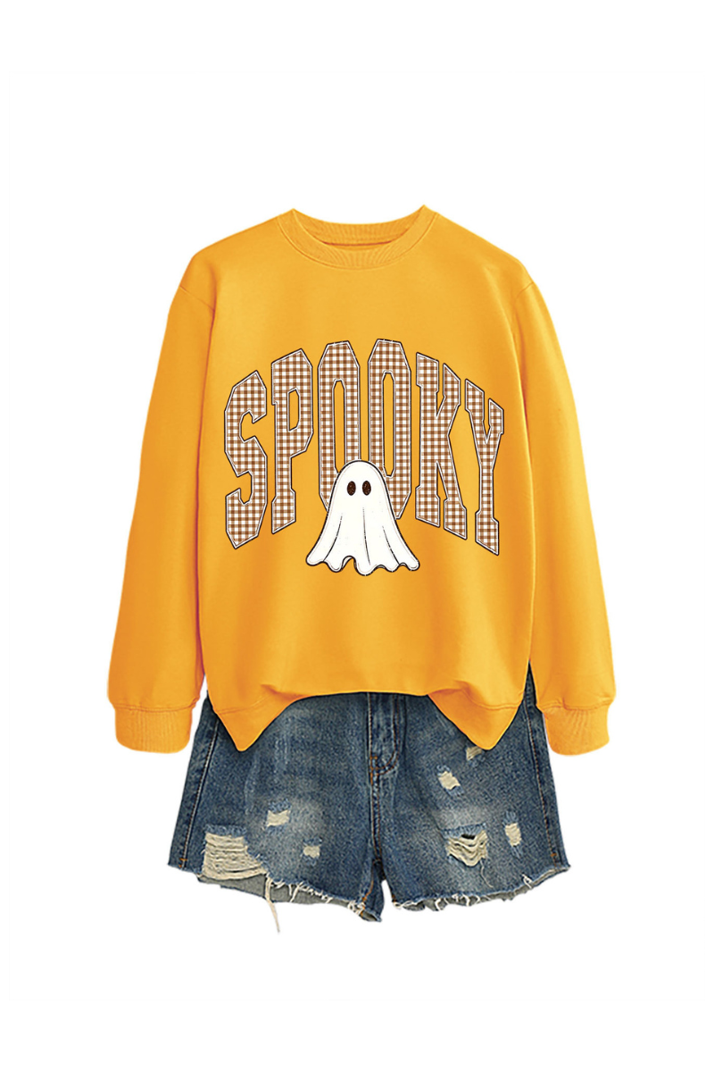 Women's Fall Halloween Plaid Ghost Print Oversize Pullover