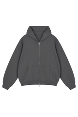 Unisex Fall Relaxed Drop Shoulder Full Zip Hooded Jacket
