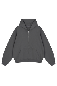 Unisex Fall Relaxed Drop Shoulder Full Zip Hooded Jacket