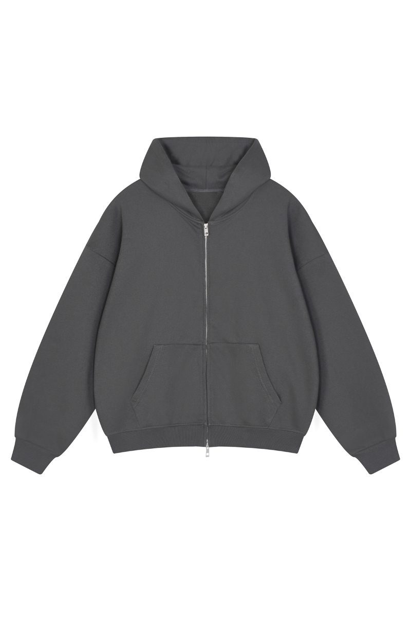 Unisex Fall Relaxed Drop Shoulder Full Zip Hooded Jacket