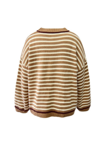 Women’s Winter Boho Striped Contrast Trim Knit Sweater