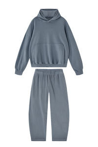 Unisex 100% Cotton Fall Washed Hoodie & Curved Sweatpant Set