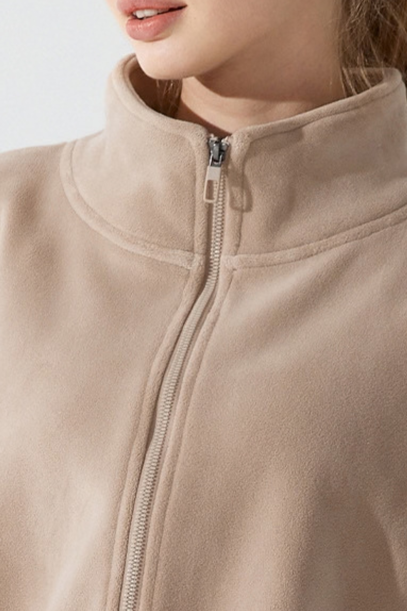 Women's Fall Cropped Drawstring Fleece Stand Collar Vest