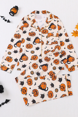 Women's Fall Halloween Pumpkin Black Cat Print Pajama Set