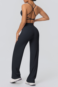 Women's Solid Color Criss-Cross Back Sports Set.