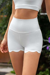 Women's High Waist Scalloped Hem Bare Feel Sports Shorts