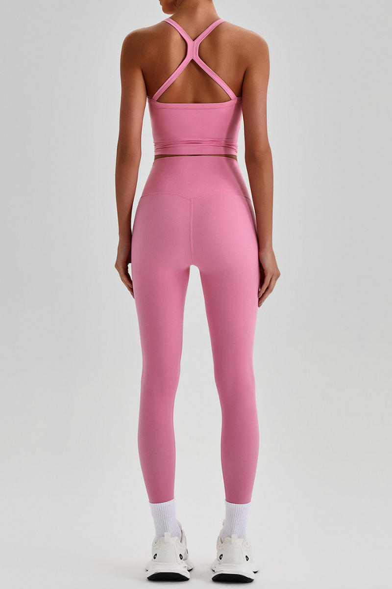 Women's Square Cross Back Tank Top &High Rise Leggings Set