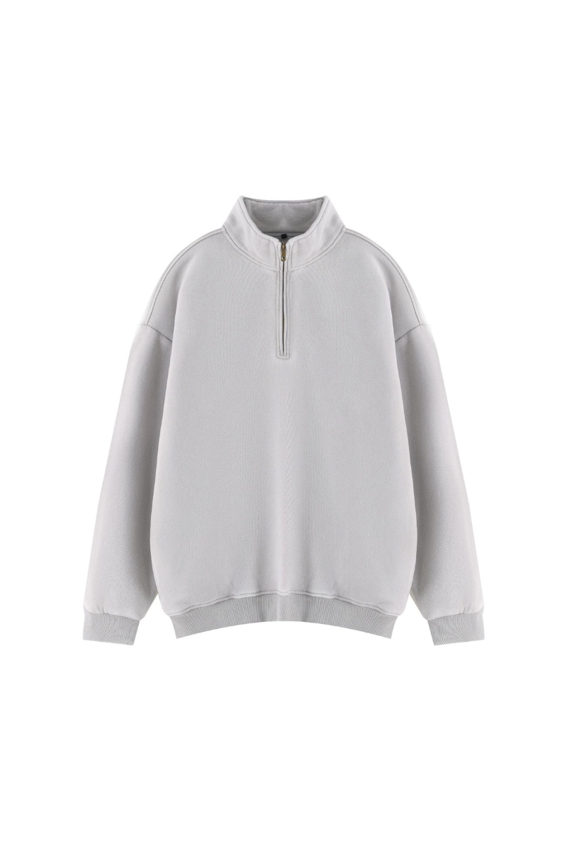 Unisex Fall Vintage Fleece Washed 1/4 Zip Mockneck Sweatshirt