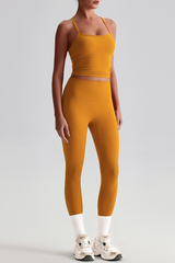 Women's Y-Back Cropped Tank Top &Peach Hip Yoga Leggings Set