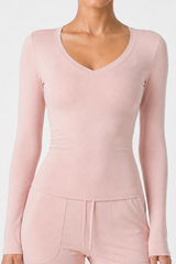 Women’s V-Neck Thumbhole Form-Fitting Long Sleeve Yoga Top