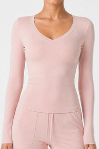 Women’s V-Neck Thumbhole Form-Fitting Long Sleeve Yoga Top