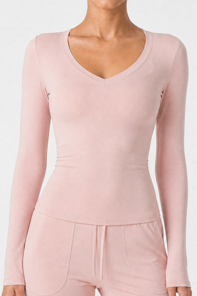 Women’s V-Neck Thumbhole Form-Fitting Long Sleeve Yoga Top
