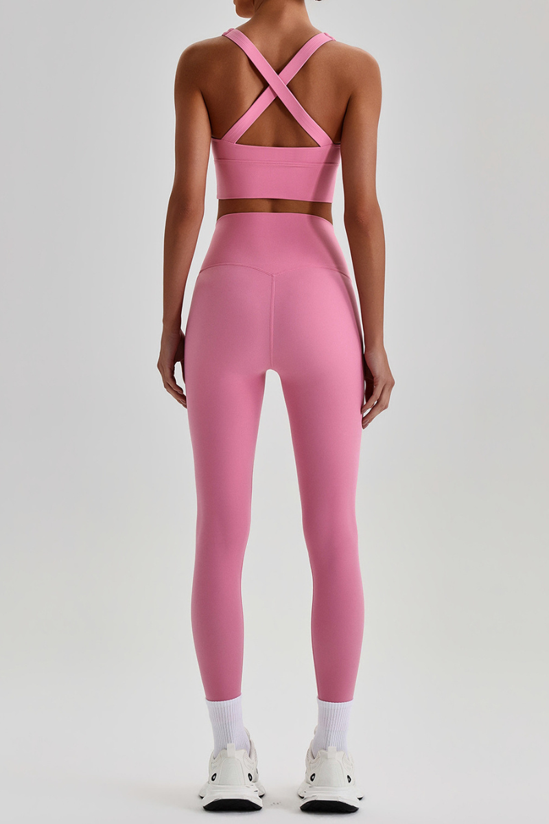 Women's Cross Back Bra & No Front Seam Leggings Yoga  Set