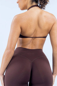 Women's Nude‑Feel Halter V‑Neck Backless Padded Sports Bra