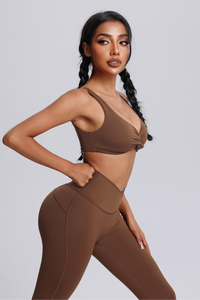 Women's Twisted Sports Bra & Cross-Waist Flare Pants Set