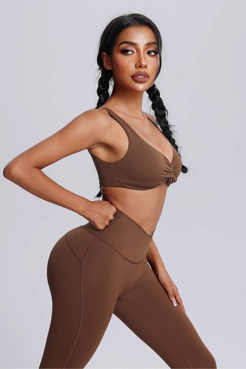 Women's Twisted Sports Bra & Cross-Waist Flare Pants Set