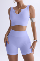 Women's Sport Set:U-Shaped Tank Top And High Waist Shorts
