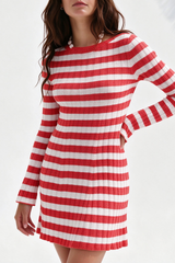 Women's Striped Ribbed Knit  Long Sleeve Bodycon Mini Dress