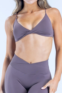 Women's Athletic Seamless  Twist-Front V-neck Thin Strap Cross Back Bra