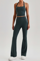 Women's Brushed Halter Tank Top & Yoga Flared Pants Set