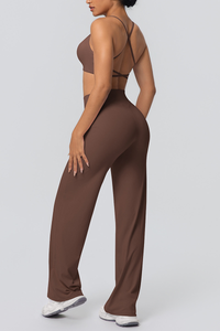 Women's Set:Thin Straps Cross Back Bra And Wide Leg Pants