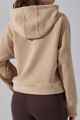 Women's Fall/Winter Fleece Half Zip Cropped Thermal Hoodie