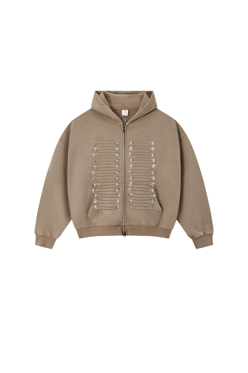 Men's Fall 100% Cotton Vintage Button-Print Hooded Jacket