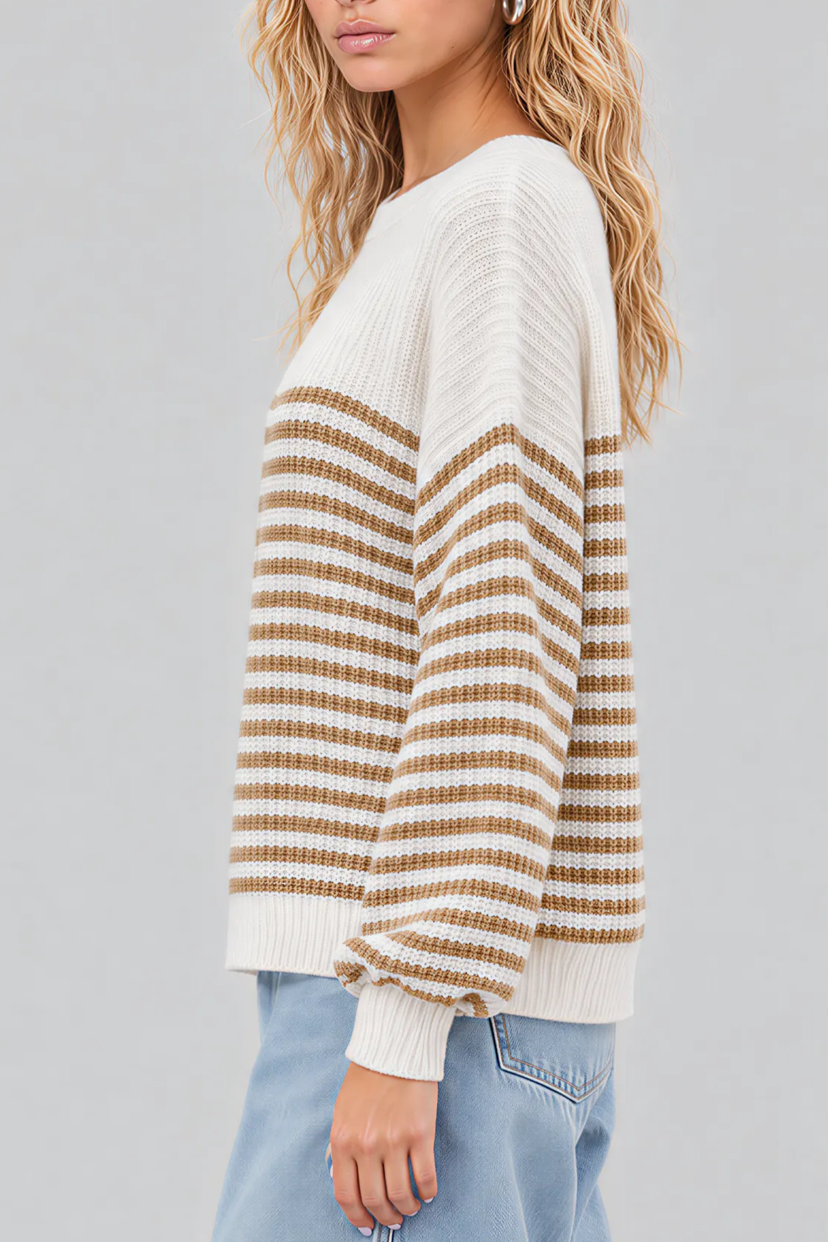 Women's Striped Color Block Oversized Knit Sweater