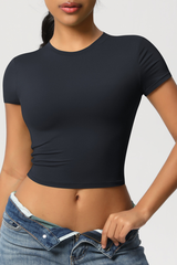 Women's Cropped Solid Round-necked T-shirt