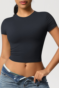 Women's Cropped Solid Round-necked T-shirt