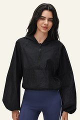 Women's Nylon Half-Zipper Athletic Hooded Sweatshirts