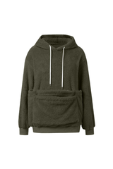 Women's Plush Long-Sleeve Drawstring Hoodie with Pet Pouch