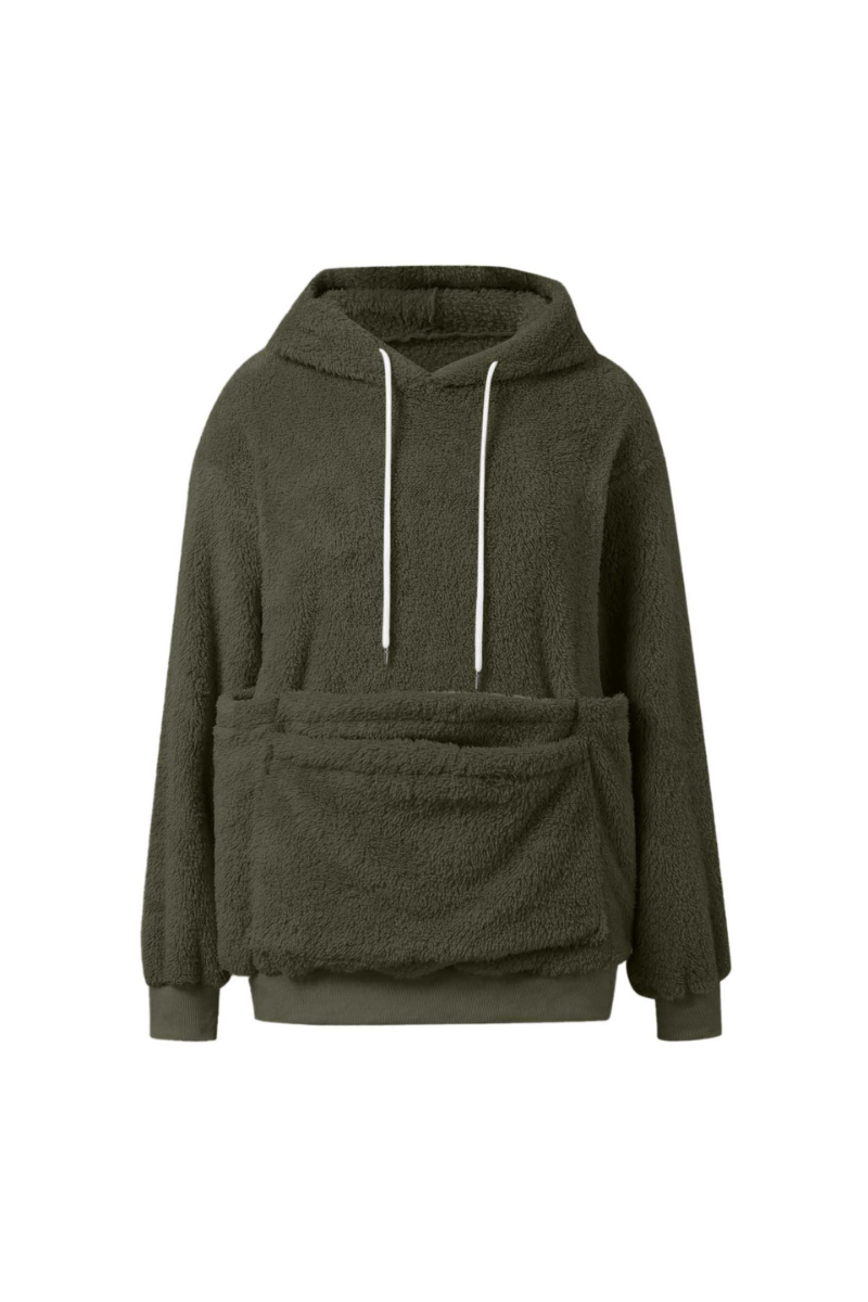 Women's Plush Long-Sleeve Drawstring Hoodie with Pet Pouch