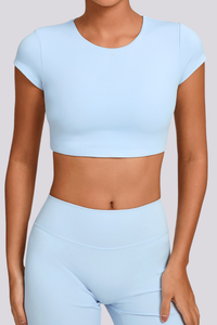 Women's Athletic Cut Out Back Cropped Solid T-shirt