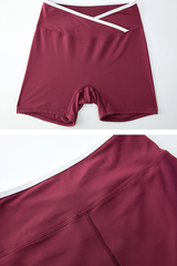 Women's Athletic Cross-Waist Color Block Biker Shorts