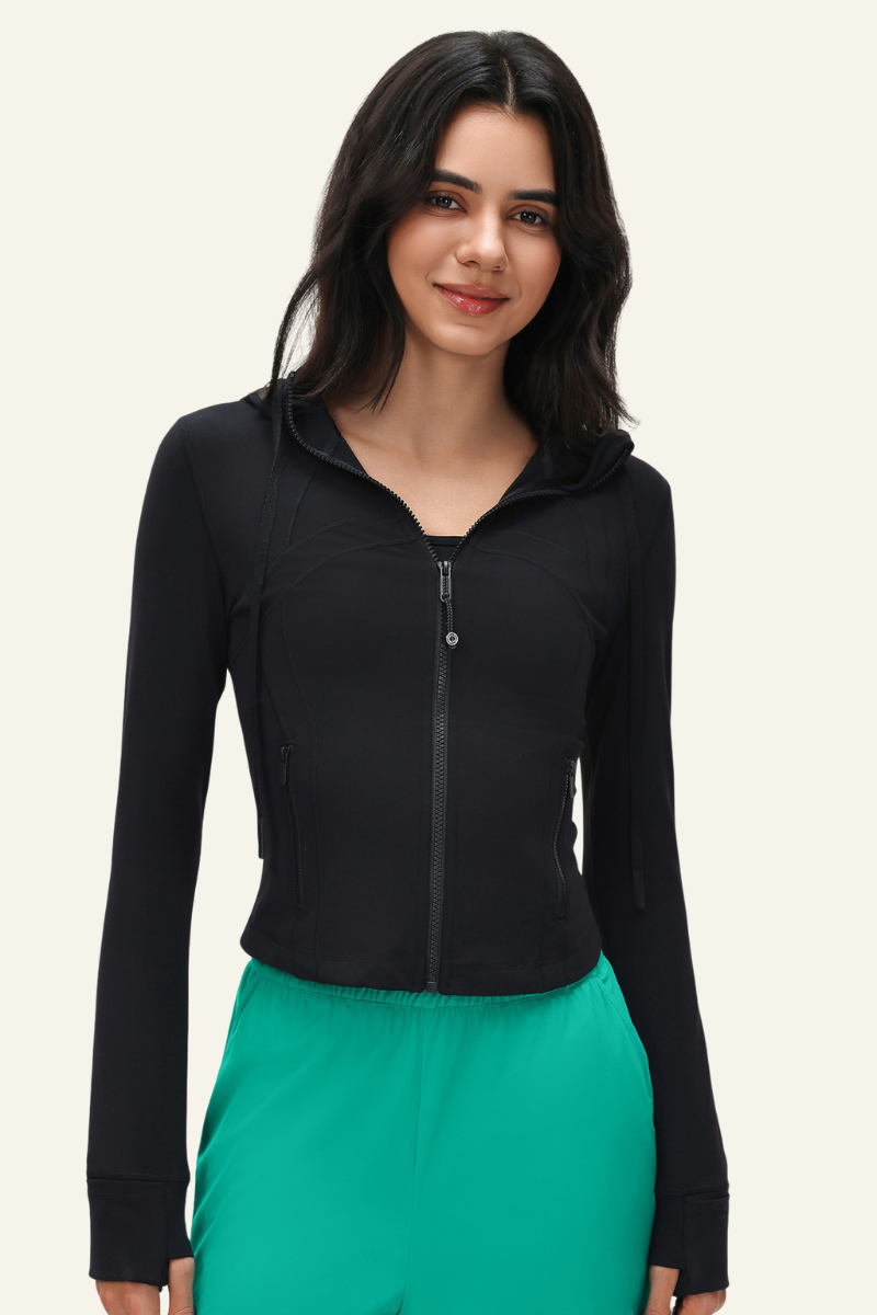 Women‘s Athletic Slim-Fitting Hooded Drawstring Jacket.