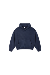 Unisex Fall 100% Cotton Retro Boxy Two-Way Zip Hooded Jacket
